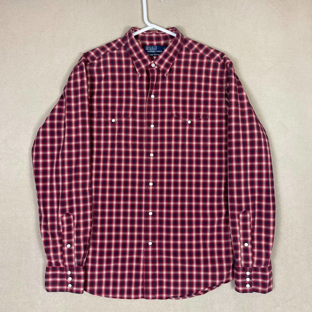 Polo Ralph Lauren Shirt Adult Extra Large Red Plaid Long Sleeve Western Mens